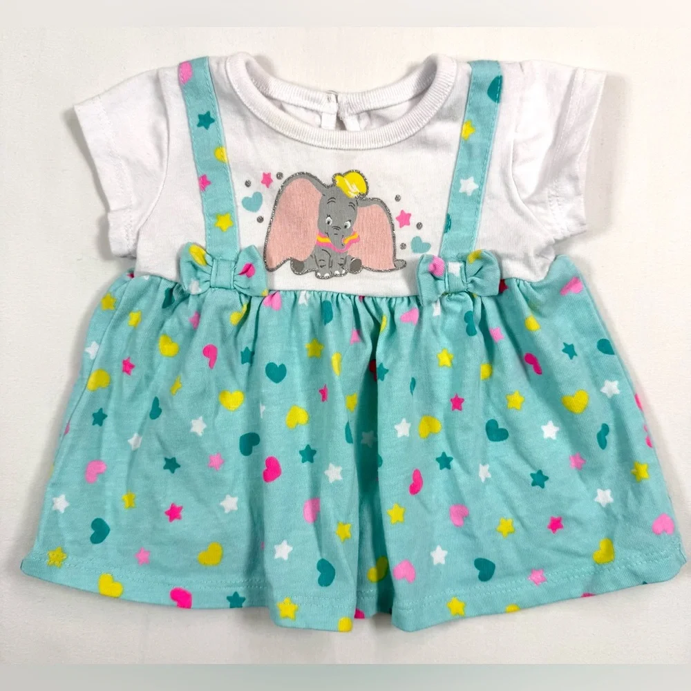DISNEY BABY Girls Dumbo Dress Romper 3-6M Pastel‎ Hearts Cute Whimsical Kidcore